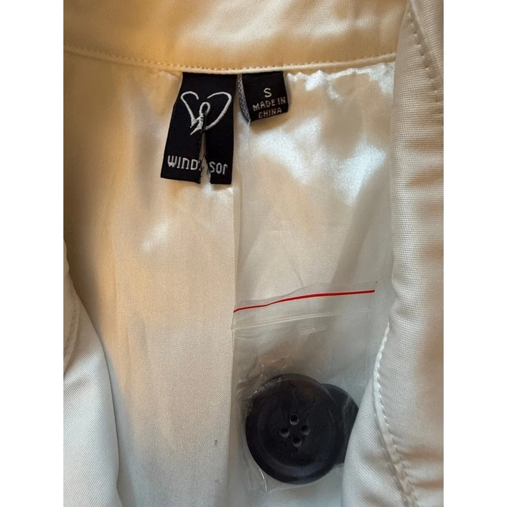 Windsor Trench Coat Womens Size S White Excellent Lace Up Back Double Breasted